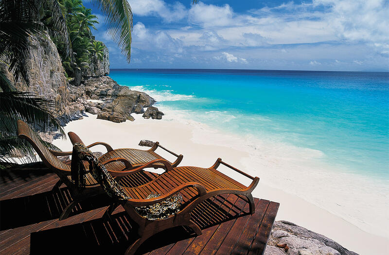 Loungers on the beach in the Seychelles